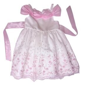 Monega Girls Party Dress Embroidered Fit Flare White Pink Floral Tulle Bow Waist